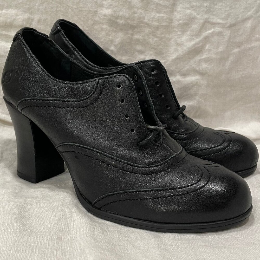 Born Shoes Black Leather Heeled Brogues, Size 9